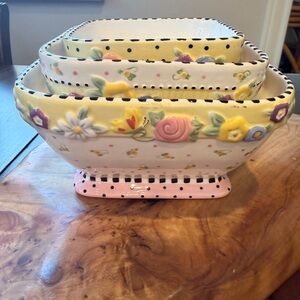 Mary Engelbreit ME Ink 2001 Set of 3 Square Bowls- Great for Spring! vintage
